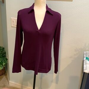 Loft collared long sleeve slit front top size M